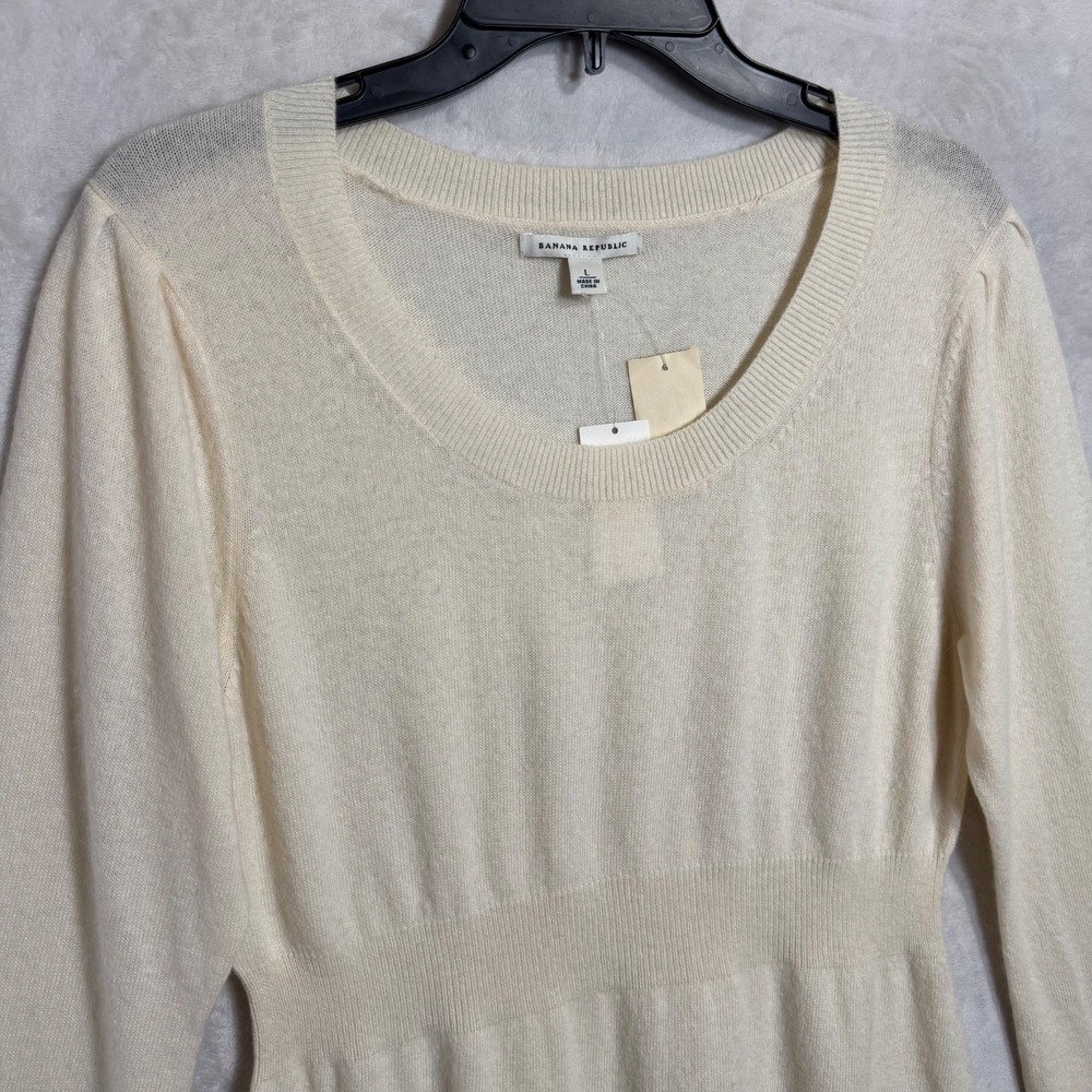 NWT Y2K Banana Republic Cream Babydoll Sweater Size L‎ Bell Sleeve Wool Cashmere - Picture 8 of 16